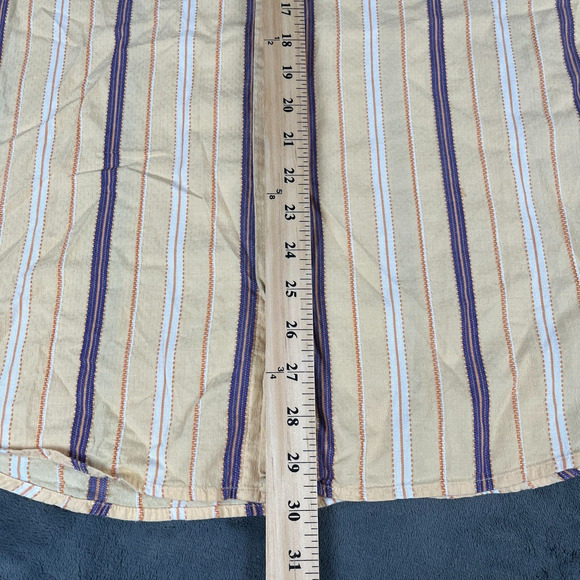 Lanzino Mens Button Front Shirt Yellow Stripe Long Sleeve Flip Cuff Sz Large - Picture 6 of 7